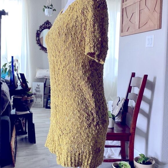 Moth Anthropologie Yellow Mustard Knitted Tunic Short Sleeve Earthy Trendy Boho - Picture 5 of 7
